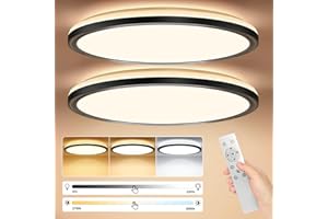 ‎TAIPOW Lampa Sufitowa LED, 24W 2642LM, Lampa Sufitowa z Pilotem Zdalnego Sterowania i Podświetleniem, Dimmable 3000K-6500K Lampa Sufitowa, Ultra Cienka, do Sypialni, Kuchni, Korytarza, biura （Czarny）