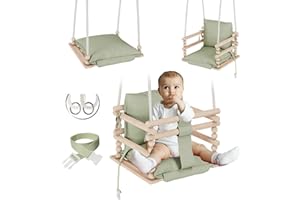 MAMOI® Altalena per bambini, Seggiolino in legno da casa interno per bimbi, Altalene da porta per neonato a partire da 1 anno 2/3 anni, Baby swing 3 in 2