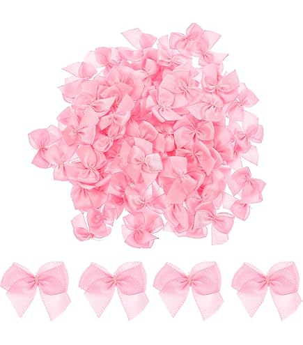 150 Mini Nœuds En Tissu – DIY, Bijoux, Scrapbooking – Blanc, Rose, Noir