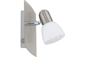 Eglo Enea Wall Light, Wall Light, Metal Wall Spotlight in Matt Nickel and Satin Glass in White, Living Room Lamp, Lamp with Switch, Spot with E14 Socket