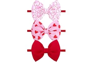 TELAIN 3-częściowy zestaw opasek do włosów dla dziewczynek, z miękką opaską nylonową, wzór serca na walentynki, prezenty i do codziennego użytku, nie blakną