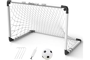 Kamiya Cage de Foot Enfant Exterieur, 60x45/ 90x60/ 115x80 cm Pliable But de Football, Mini But de Foot Ensemble Jeux avec Boule, Piquet, Pompe et Sac