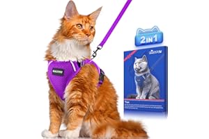Halypet Cat Harness and Leash Set [ MAX Safety Third Generation ] Escape Proof Soft Adjustable Cat Leash Breathable Comfortable Vest Easy to Wear Kitten Harness for Outdoor Walking