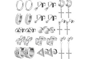 ALEXCRAFT Edelstahl-Ohrring-Set für Damen, Herren, Kreuz-Creolen und Ohrstecker-Set, Ohrringe, Silber, Schwarz, Creolen, Ohrstecker, mehrere Piercings