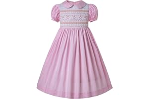Ju petitpop Girls - Vestido Rosa de té con Cuello Redondo