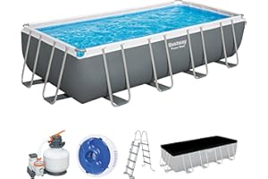 Bestway Power Steel Frame Pool Komplett-Set mit Sandfilteranlage 549 x 274 x 122 cm, leicht grau, eckig
