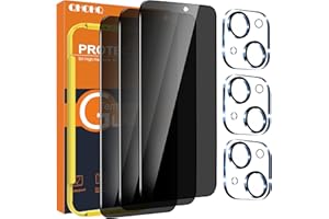 QHOHQ 3 Pièces Protection D'écran Anti-Espion pour iPhone 15 [6,1 Pouces] avec 3 Pièces Caméra Arrière Protecteur, Ultra Résistant Verre Trempé, HD, Sans Bulles, Dureté 9H Glass