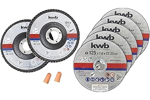 Kwb 712052 - Disco De Corte De Diamante Fino Para Amoladora Angular (125 Mm, Para Acero Inoxidable, En Caja De Almacenamiento, Incluye Tapones Para Los Oídos Y Disco Abrasivo Abm) 125 X 1,0 X 22,23