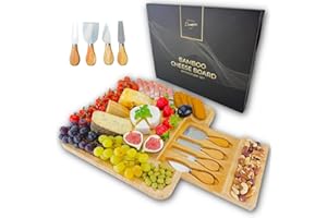DURAWE COMPANY Tagliere in Bambù per Formaggi con Set di 4 Coltelli - Tagliere Salumi e Aperitivi in Legno, Ideale per Serate Gourmet, Antipasti, Regali di Compleanno, Regali di Natale per Donne e Uomini