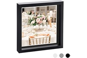Nicola Spring 10 x 10 3D Shadow Box Photo Frame - Craft Display Picture Frame with 8 x 8 Mount - Glass Aperture - Black/Black
