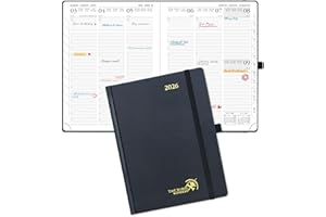 POPRUN Kalendarz 2026 Pionowy 22 x 16,5 cm Planner, Twarda Okładka, Kalendarz Tygodniowy 2026 z Miesięcznymi Znacznikami, Gruby Papier 100 GSM, Czarny