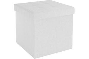 INTIRILIFE Sgabello pieghevole 30x30x30 cm in bianco - Cubo di seduta con coperchio e vano portaoggetti in tessuto con incavi - Cubo di seduta poggiapiedi richiudibile cassetto portaoggetti sgabello