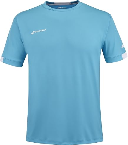Babolat Play Crew Camiseta Niño 12-14 Años – Blanco Y Azul, Tejido Elástico Para Tenis Y Entrenamiento