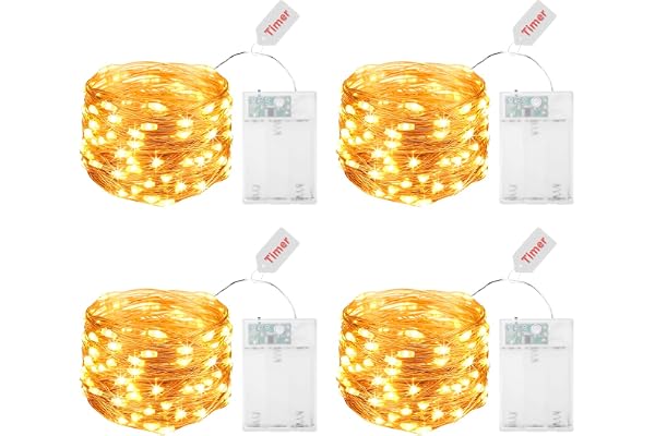 ENLACE LED-ljusslingor batteri med timer, 4 stycken 5 m 50 LED mikrokoppartråd, ljuskedja, inomhus, batteridriven för fest, j