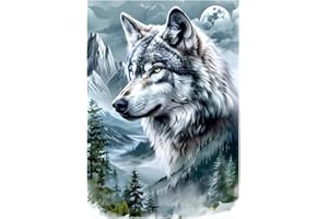 Tomoyuki 5D DIY Diamond Art Painting Kit Complet, Diamant Peinture Kits, Diamant Strass Cristal Point de Croix Broderie Peinture Painting par Numéros pour Murale Décoration Enfants Adultes (Le loup)