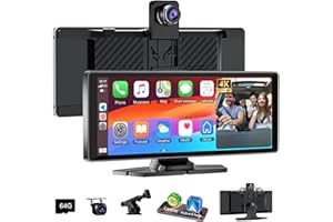 ACCFLY 10.26" Wireless Car Play Screen for Apple Carplay& Android Auto, Touchscreen with 4K Front(350° rotatable) &1080P Rear Camera,Loop Recording,Bluetooth,FM,AUX,Mirror Link,GPS Navigation for Most Models