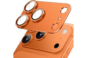 JETech Protector Lente Cámara para iPhone 17 Pro Max 6,9 Pulgadas, Cobertura Completa 9H Cristal Vidrio Templado Anillo, Placa Metal Mate, Amigable para Funda, 1 Unidad (Naranja)