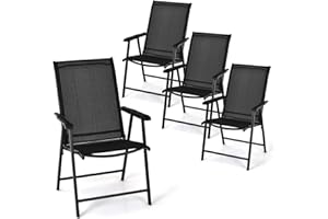 TANGZON Folding Garden Dining Chairs Set of 2/4, Foldable Outdoor Armchairs with High Back & Armrests, Portable Bistro Patio Chairs for Lawn Backyard Balcony Camping (4PCS, Black Frame, Black)