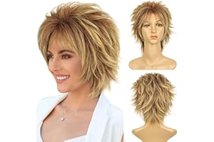 QUEENTAS Peluca rubia corta con flequillo, peluca sintética resistente al calor para mujer, pelo corto, Halloween, uso diario