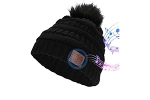 LINGSFIRE Gorro de punto con Bluetooth, para mujer, con gorro de punto de invierno, inalámbrico, desmontable con pompón de Bobble, gorra de Bluetooth, lavable, apto para deportes al aire libre, correr