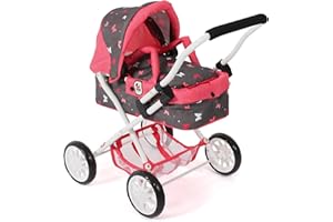 Bayer Chic 2000® Puppenwagen Smarty – Butterfly Koralle– Zusammenklappbar – Mit Verdeck, Tasche, Kissen & Decke – Griffhöhe 56 cm – Für Kinder ab 2 Jahren