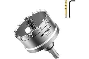 Mollom (59mm | 2-5/16") Scie cloche en carbure pour usage intensif avec 2 forets pilotes, coupe l'acier inoxydable, l'acier doux, le fer, le cuivre, le laiton et le plastique