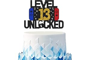 Tortendeko Junge 13 Videospiel Torten Deko Doppelseitiges Glitzerpapier LEVEL 13 UNLOCKED Happy Birthday Cake Topper für Geburtstag Deko 13