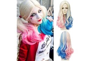 SHENGRUILI Perücke Damen,Lang Cosplay Perücke,Bösewicht Perücke,Cosplay Perücke,Blond Blau Rosa Perücken für Karneval Halloween Fasching Kostüme Party