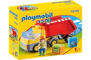 Playmobil 1.2.3 70126 Camion Benne - avec Un Personnage, des Pierres, des Outils et Une Benne - Mes Premiers Apprendre en s'amusant - pour Les Tout-Petits 18-36 Mois