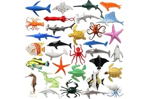 DOITEM Lot de 32 Mini Figurines d'animaux Marins en Plastique Vinyle Assorties, Réaliste sous la Mer, Cadeau de Bain pour Enfants éducatifs
