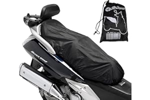 Susy Shop Funda de sillín universal impermeable con bolsa | Negro | Funda de sillín adaptable para Scooter Moto | Accesorios Moto Talla M (72 cm x 45 cm)