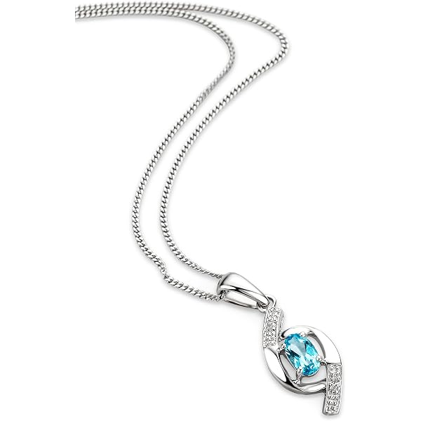 Miore Damen-Kette Aus 925 Sterling Silber Mit Blauem Topas-Anhänger & Zirkonia – Elegant & Hypoallergen