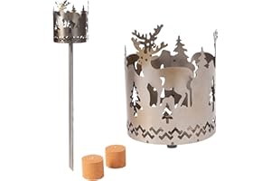 NOVALIV Gartenfackel für draußen Motiv Hirsch 2X Brennelemente - Holzspäne mit Wachs - Schwedenfackel Pelletfackel Feuersäule Flammschalen Wachsfackel Gartenleuchte