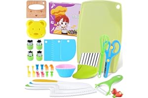 Votoko 31 Pezzi Coltelli da Cucina per Bambini, Coltello per Bambini Montessori, con Forme per Imparare Tagliare le Verdure, Coltelli in Legno, Set di Coltello da Cucina per Bambini per la vera Cucina