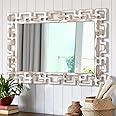 AAZZKANG Wall Mirror Decorative 65x45cm Large Rectangle Mirror Rustic Hanging Mirror with Wood Frame Art Decor for Bedroom Living Room Bathroom Farmhouse White