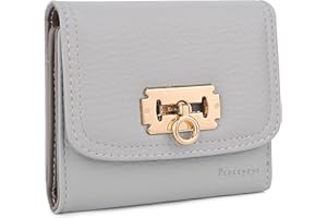 UTO Portmonetka damska, mała zawieszka w kształcie liści, portfel ze sztucznej skóry, RFID, skóra PU, portmonetka dla dziewcząt z przegródkami, zamek błyskawiczny, mały portfel, 1271 Mini szary,