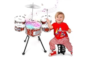 m zimoon Kids Drum Kit, Jazz Kids Drum Set 5 Drums, Musical toy Instruments Upgraded Band Rock Sets with Stool Pedal Cymbal and Drumsticks, Toys Gift for Beginners 3 4 5 6 7 8 9 Year Old Boys Girls