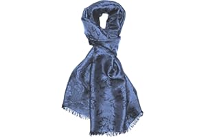 LORENZO CANA Foulard damas pour l`homme – écharpe noble avec les mesures de 55 x 190 cm - motif de fleurs - élégant et léger pour le printemps et l´été en bleu bleu gris