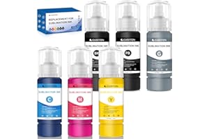 GUBFFON Sublimation Ink for Ecotank ET-8550 ET-8500 Wide Format Supertank Printers Heat Press Transfer on T-Shirt Tumblers(6x100ml BK PB C M Y GY) Auto-Fill ICC-Free