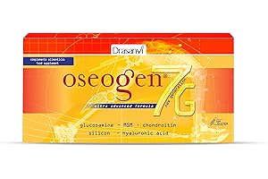 Drasanvi OSEOGEN 7G con Cissus Vitis, Condroitina, Glucosamina, MSM y Cúrcuma para Huesos, Cartílagos y Articulaciones,ayuda en la Regeneración de Tejidos Dañados, 20 Viales = 20 Días, Sabor Naranja