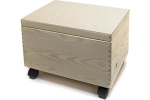 ‎HOLZFEE Holzfee Holzkiste Aufbewahrungskiste Allzweckkiste Spielzeugkiste 40 x 30 x 22/28 cm Kiste Holz mit Deckel (mit Rollen)