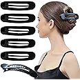 RC ROCHE ORNAMENT 6 Pcs Womens Side Slide Flat Oval Clip Styling Plastic Comfortable Hold Strong Grip No Slip Beauty Accessory Girls Ladies Pin Jaw Claw Clamp Clips, Large Black