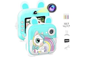 CATGIFF Macchina Fotografica Bambini Istantanea, 2,4 Pollici 1080P HD Fotocamera Digitale Bambini con Matita Colorata Carta da Stampa e 32GB Scheda,Regalo di Natale per Bambini dai 3-12 Anni(Blu)