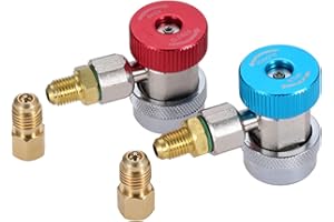 gohantee R134A Quick Coupler Connector Fittings, AC Freon Manifold Gauge Hose Conversion kit, High and Low AC R134A Adapter 1/4" SAE HVAC with 1/4" Female 1/2 Male Brass
