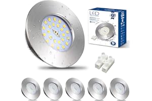 HiBay 6X 7W LED Downlights Recessed Spotlights Ceiling Lights IP44 Bathroom Spot Light Brushed Chrome Downlight Ultra Slim Downlighters Cool White 6000K 240V