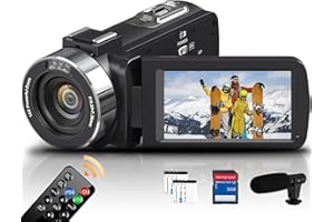 PITIKI Videokamera 4K Camcorder, HD 44MP Webcam Video Kamera für YouTube, 3,0-Zoll-IPS-Bildschirm 18X Digitalzoom Vlogging Kamera, IR Nachtsicht Kamera mit Mikrofon, Fernbedienung, 2 Batterien und SD Karte