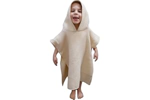 LUZVIVA Poncho de bain enfant/bébé premium de 1 à 5 ans, doux et super absorbant. Avec style, que ce soit à la plage, à la piscine ou dans la salle de bain. Idée cadeau 100% coton biologique gaufré. (Crème)