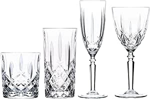 RCR Crystal Orchestra Cut Glass Glassware - Wine Glasses, Champagne Flutes, Whiskey Tumblers and Highball Glasses - 24pc Set
