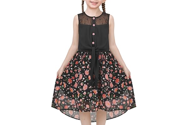 Sunny Fashion Robe Fille Dentelle À Mousseline de Soie Rayé Noir Blanc Taille attachée 7-14 Ans