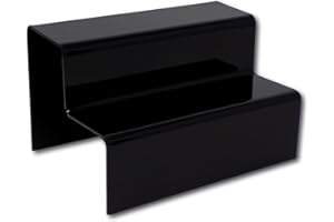 EPOSGEAR Two Step Tier Clear or Coloured Acrylic Plastic Retail Riser Counter Display Stands - Perfect for Shops, Stalls, Ornaments, Models etc (Black, Small)
